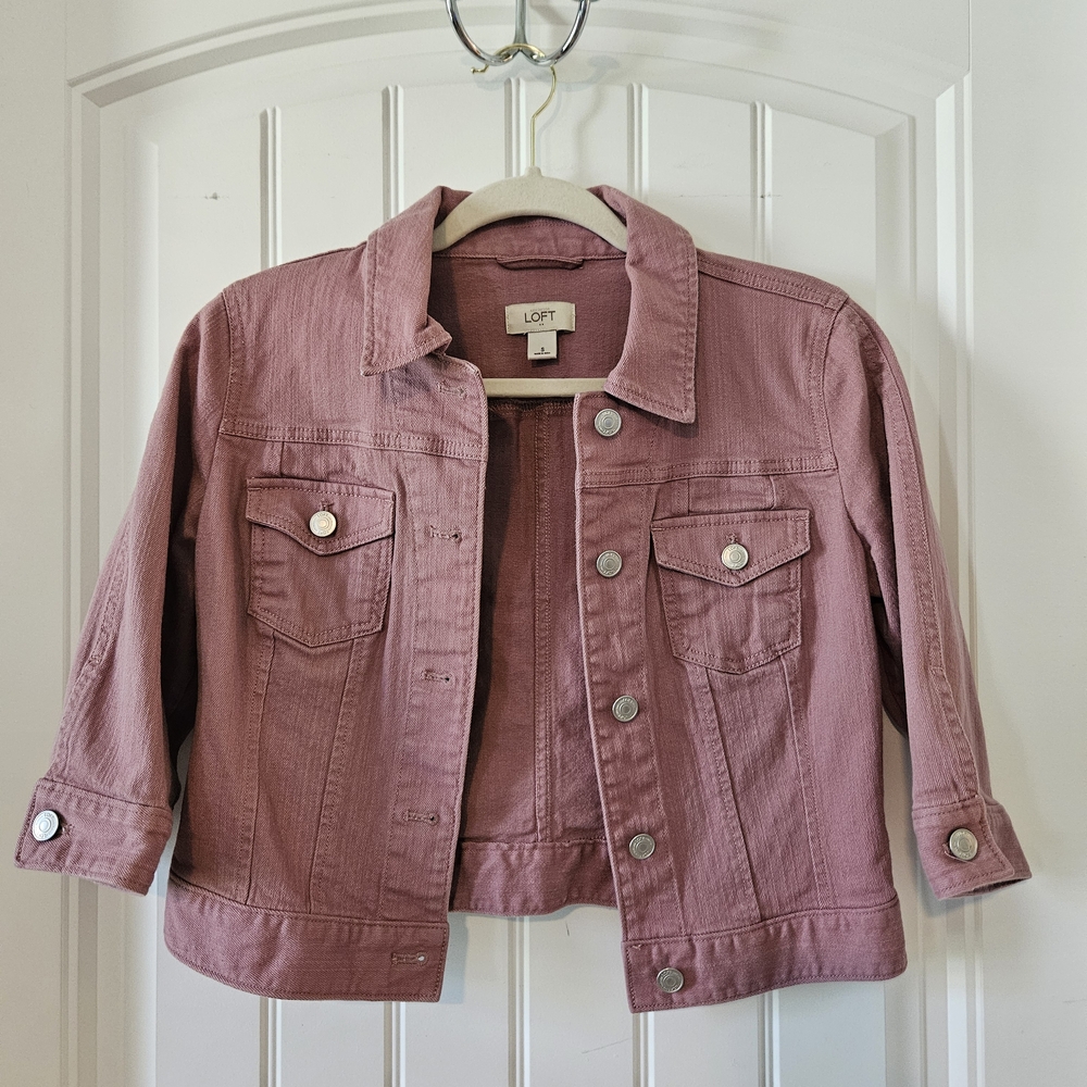 LOFT Pink Cropped Denim Jacket